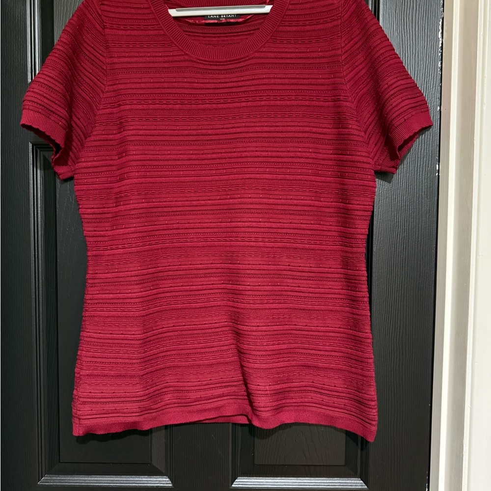 Lane Bryant Red Ribbed Fitted Short Sleeve Sweater